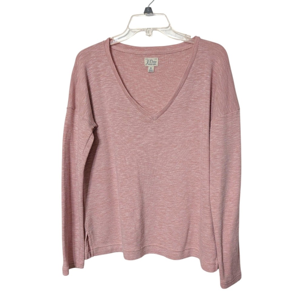 J.Crew Vintage Fleece Pink V-Neck Long Sleeve Top Size Medium